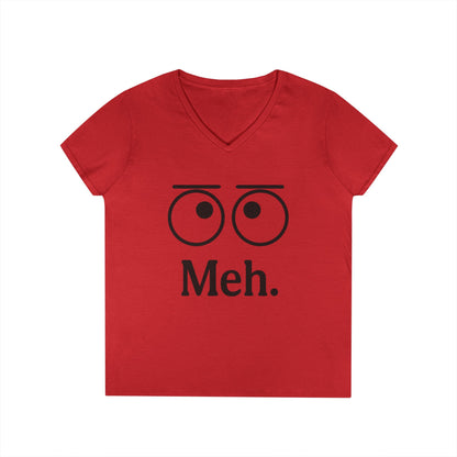 Funny Ladies' V-Neck T-Shirt - "Meh." Graphic, Casual Humor Tee, Gift for Her, Everyday Wear, Cute Top