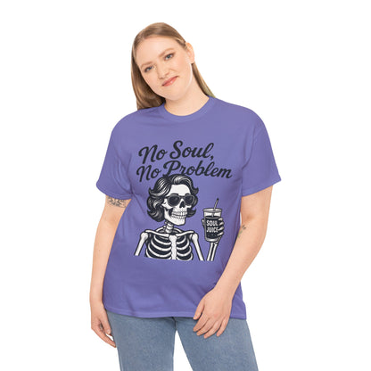 No Soul No Problem Skeleton T-Shirt for Women, Funny Gothic Skull Tee, Dark Humor Halloween Shirt, Spooky Retro Skeleton Top