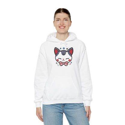 Cute Patriotic Cat -Themed Women's Hoodie, for Cat Lovers, Cute Gift for Pet Owners, Cozy Sweatshirt for All Seasons, Fourth of July Hoodie