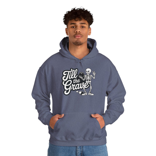 Funny Skeleton Bowling Mens Hoodie, Halloween Apparel, Funny Skeleton Bowling Shirt, Casual Mens Crewneck, Cool Bowler Skull Hoodie