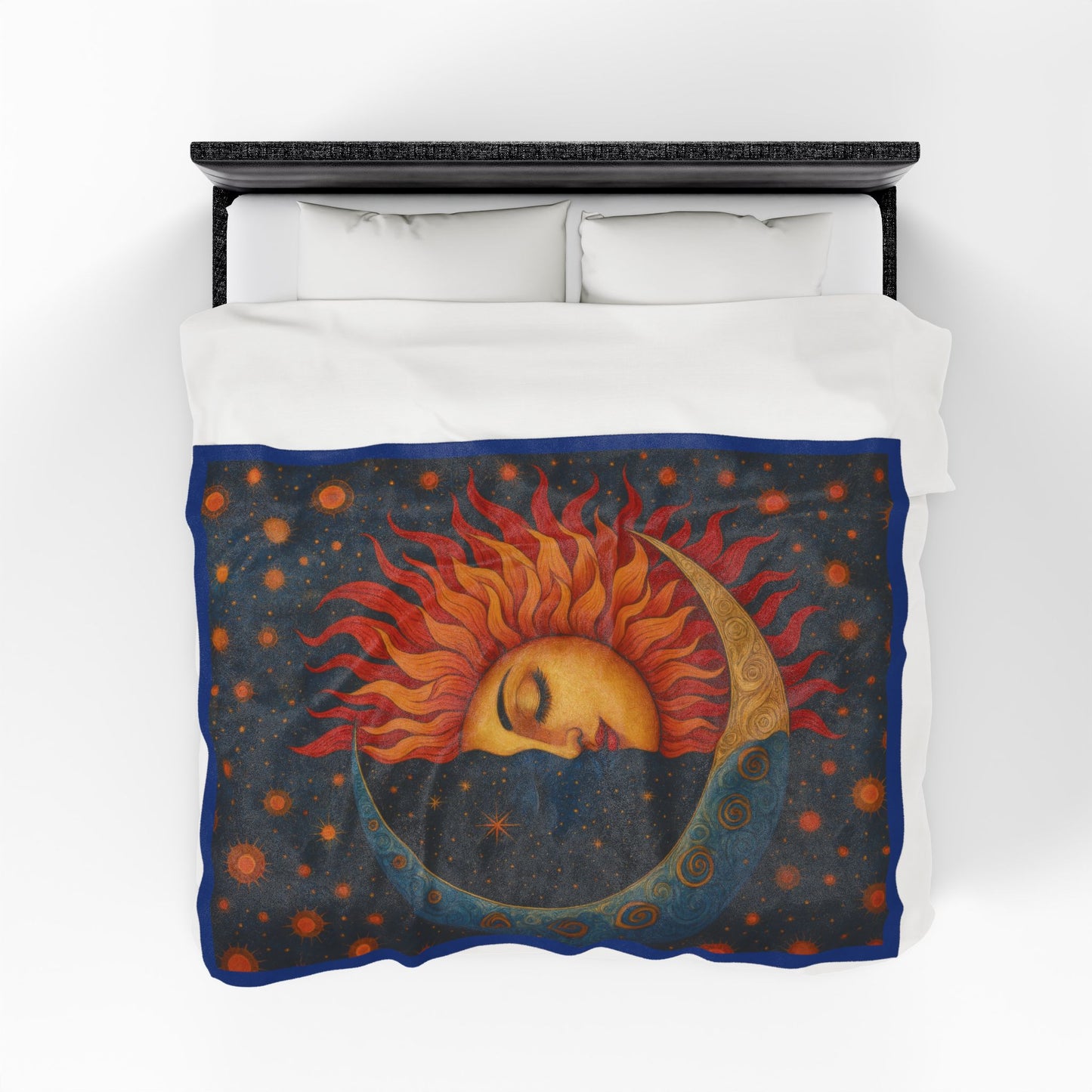 Sun and Moon Velveteen Plush Blanket, Celestial Cosmic Throw Blanket, Boho Astrology Home Decor, Cozy Spiritual Gift for Star Lovers