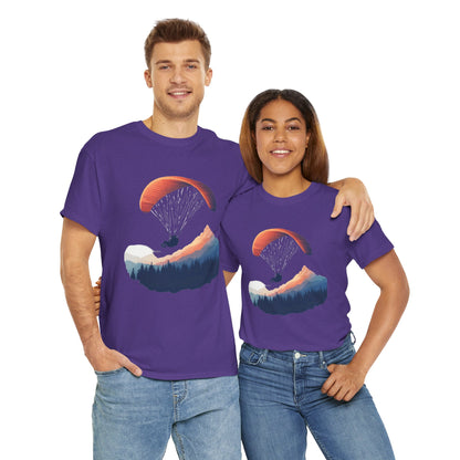 Paragliding Adventure T-Shirt, Mountain Landscape Tee, Nature Travel Lover Shirt, Outdoor Hiking Gift, Unisex Heavy Cotton Tee