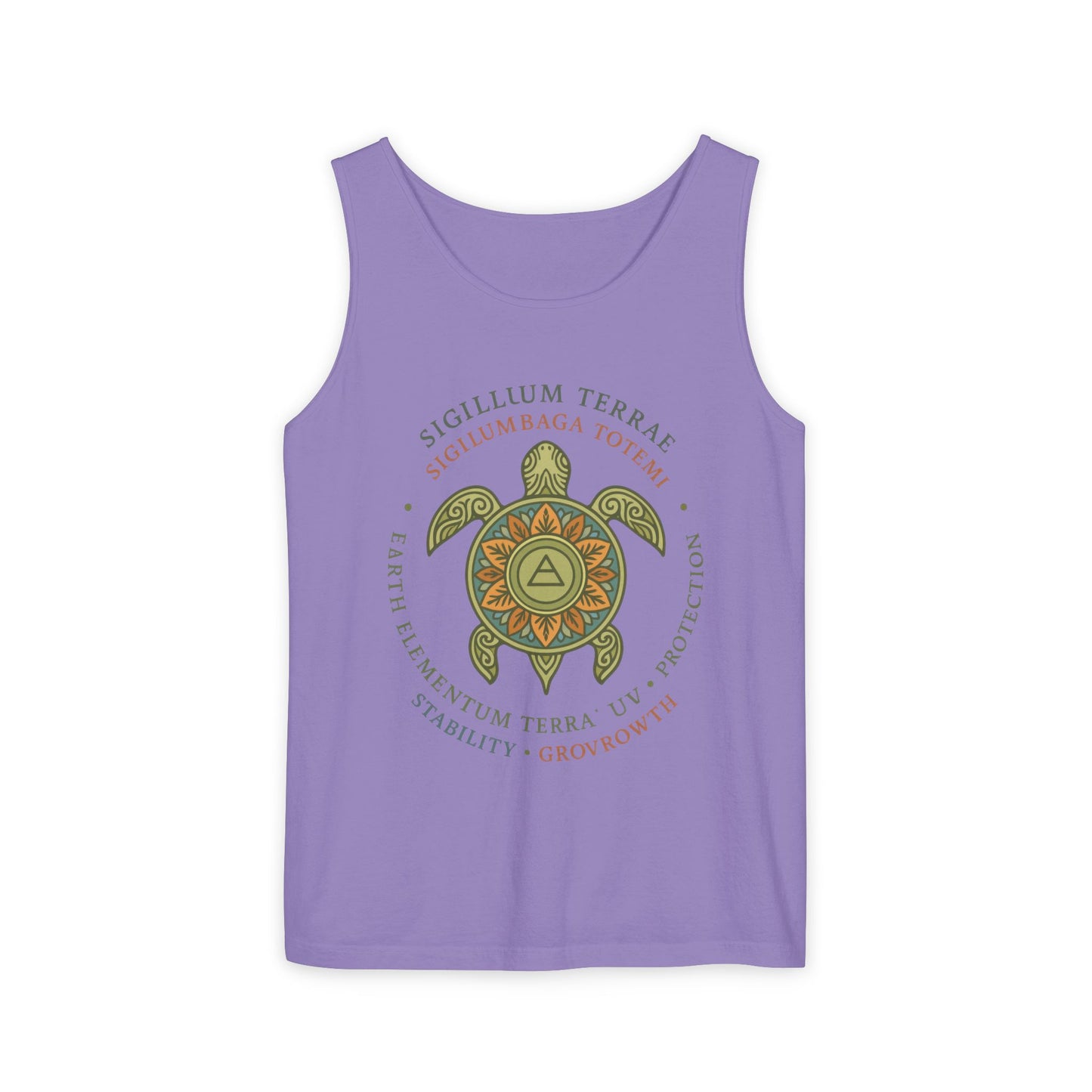 Earth Totem Turtle Womens Tank, Sigillum Terrae Symbol, Elemental Growth Tee, Nature-Inspired Tank Top with Protective Symbol, , Beachwear