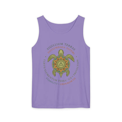 Earth Totem Turtle Womens Tank, Sigillum Terrae Symbol, Elemental Growth Tee, Nature-Inspired Tank Top with Protective Symbol, , Beachwear