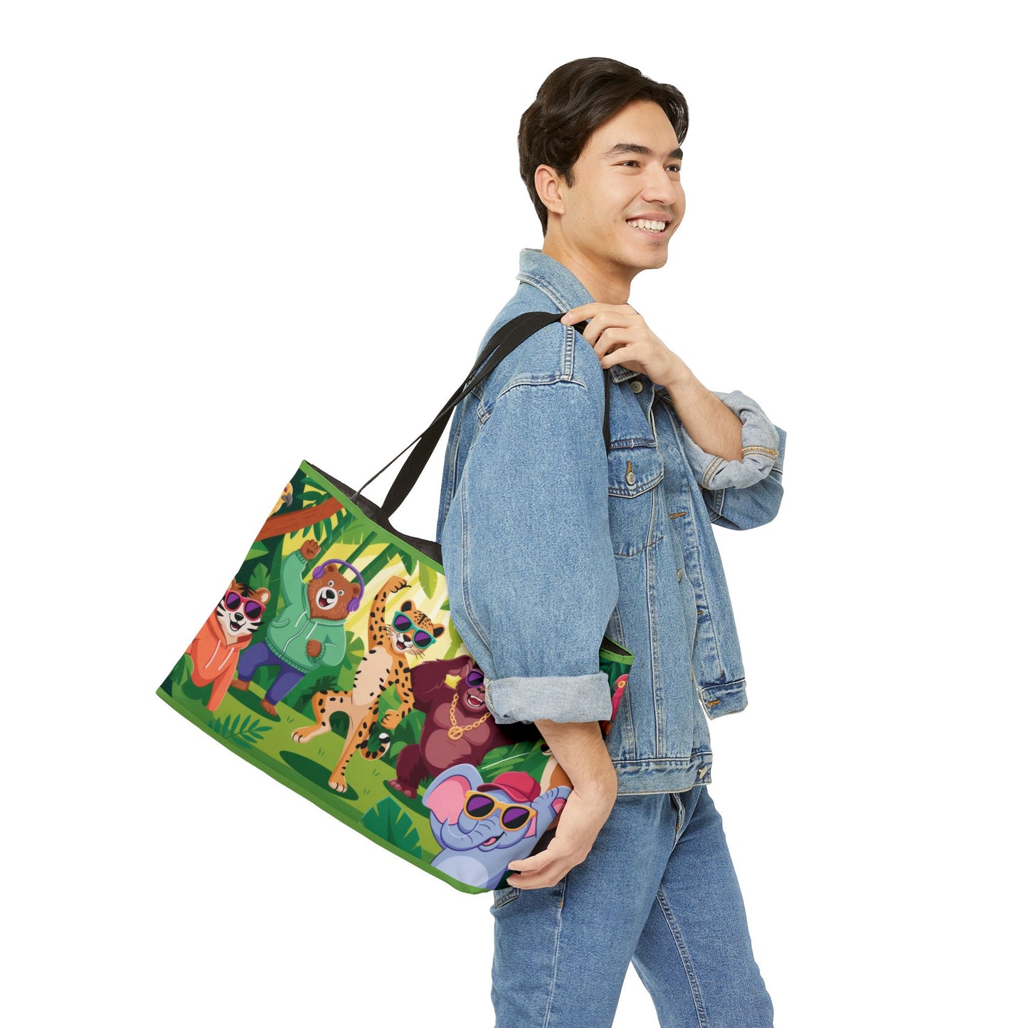 Colorful Jungle Animals Weekender Bag, Cute Cartoon Beach Tote, Large Travel Bag with Fun Party Animals, Kids Gift, Gym, Eco-Friendly Bag