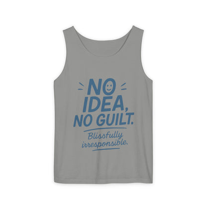 Womens No Guilt Tank Top, No Idea Funny Quote, Blissfully Irresponsible Workout Tee, Casual Sleeveless Top, Summer Activewear, Relaxed Style