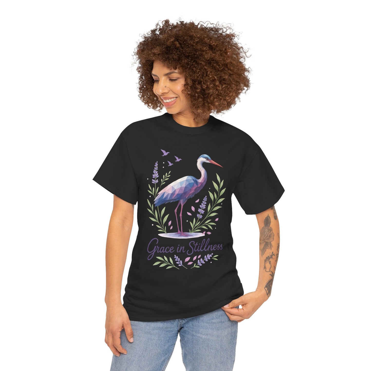 Polygonal Heron Graphic Shirt, Womens Artistic Bird Tee, Nature-Inspired Minimalist Design, Geometric Crane Tee, Bird Lovers Gift