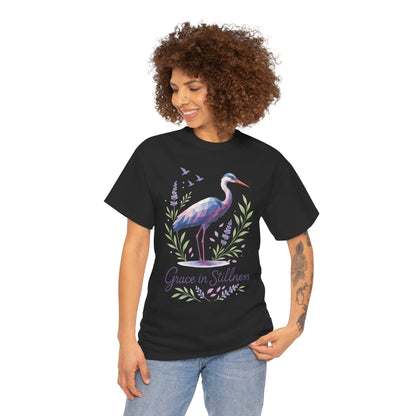 Polygonal Heron Graphic Shirt, Womens Artistic Bird Tee, Nature-Inspired Minimalist Design, Geometric Crane Tee, Bird Lovers Gift