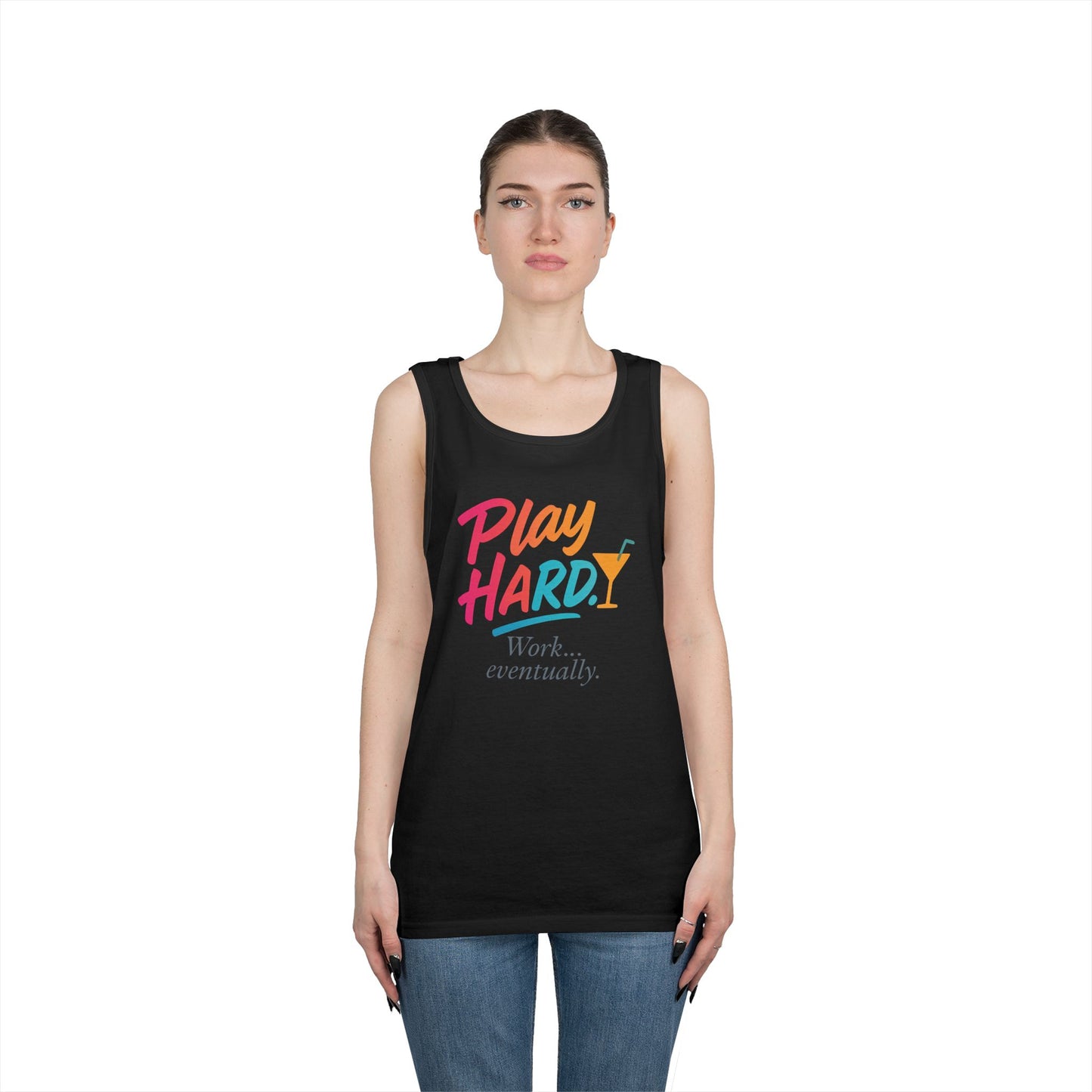 Play Hard, Work Eventually Tank Top, Womens Cotton Tank, Summer Apparel, Casual Wear, Gift for Him/Her, Beach Ready