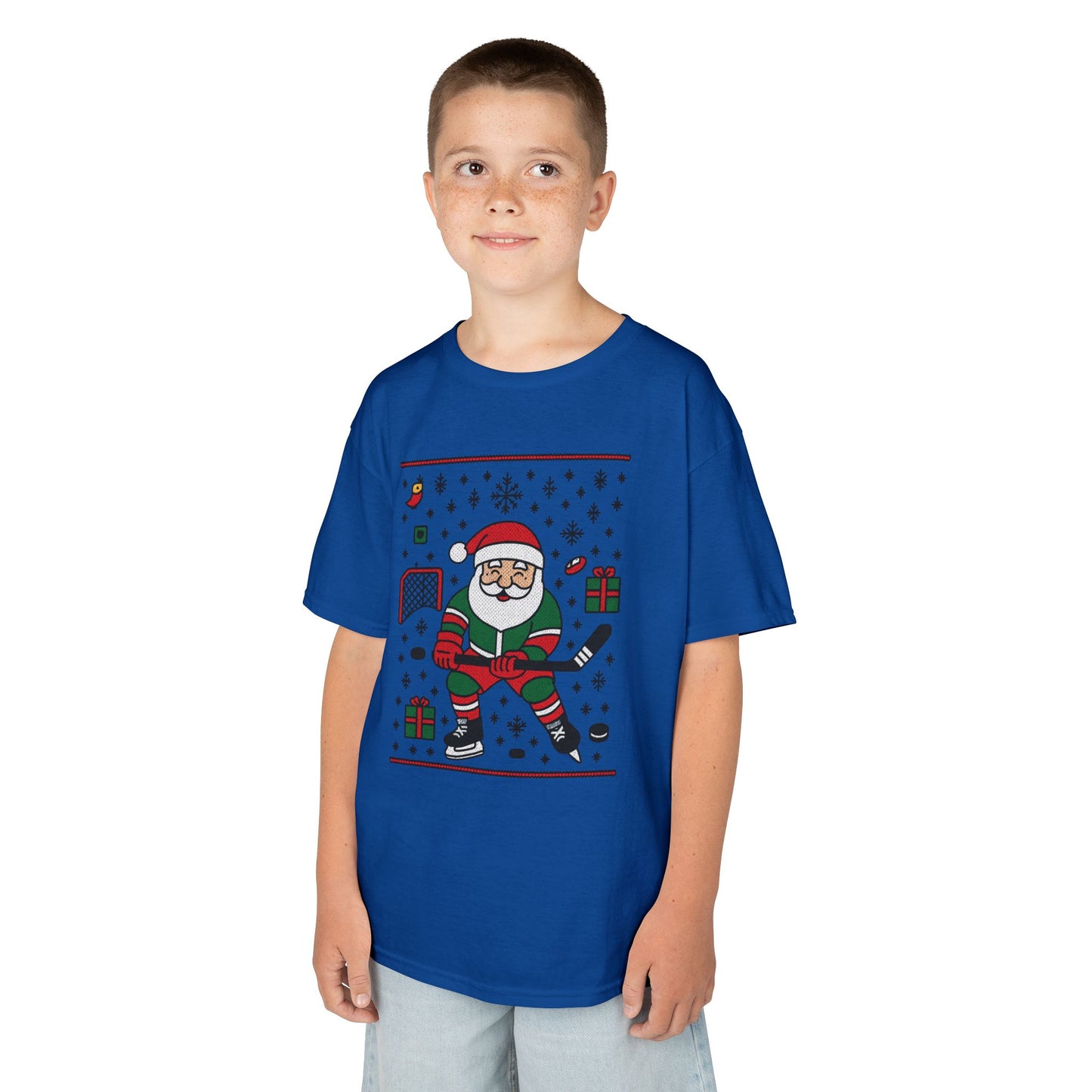 Hockey Santa Youth Christmas T-Shirt, Funny Holiday Sports Tee for Boys