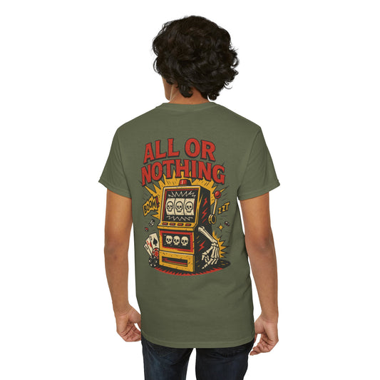 Mens Front Back print tee, Gambling Shirt, Casino Style Tee, Poker Lover Gift, Gaming Apparel, Slot Machine Graphic, Gambling Gift