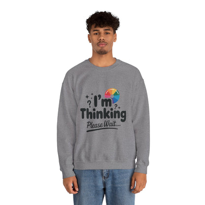 Funny - Im Thinking Please Wait - Mens Sweatshirt, Cute Geeky Gift for Introverts, Programmers, Designers, Humor Crewneck, Gift for Adults