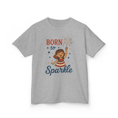 4th of July Shirt for Girls,  Born to Sparkle Tee For Kids, Patriotic Fireworks Youth T-Shirt, Independence Day Outfit for Tween Girls