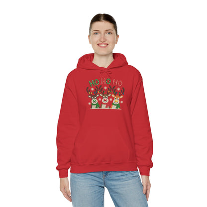 Ho Ho Ho Reindeer Hoodie, Cute Christmas Holiday Pullover for Women