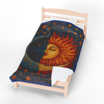 Sun and Moon Velveteen Plush Blanket, Celestial Cosmic Throw Blanket, Boho Astrology Home Decor, Cozy Spiritual Gift for Star Lovers