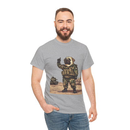 Cute Army Bulldog Tee, Funny Dog Army Pug Men's Heavy Cotton Tee, Pet Lovers Gift, Military Humor Clothing, Dog Dad T-Shirt