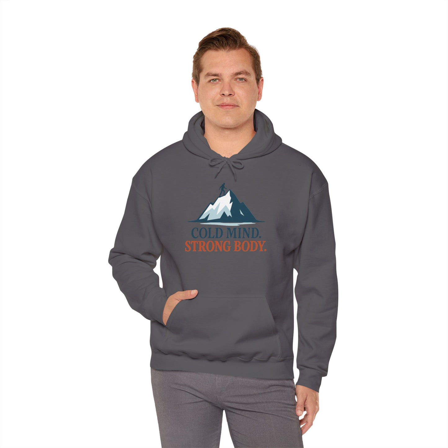 Men's Heavy Blend™ Hooded Sweatshirt, Cold Mind Strong Body Sweatshirt, Nordic Mountain Minimalist Pullover