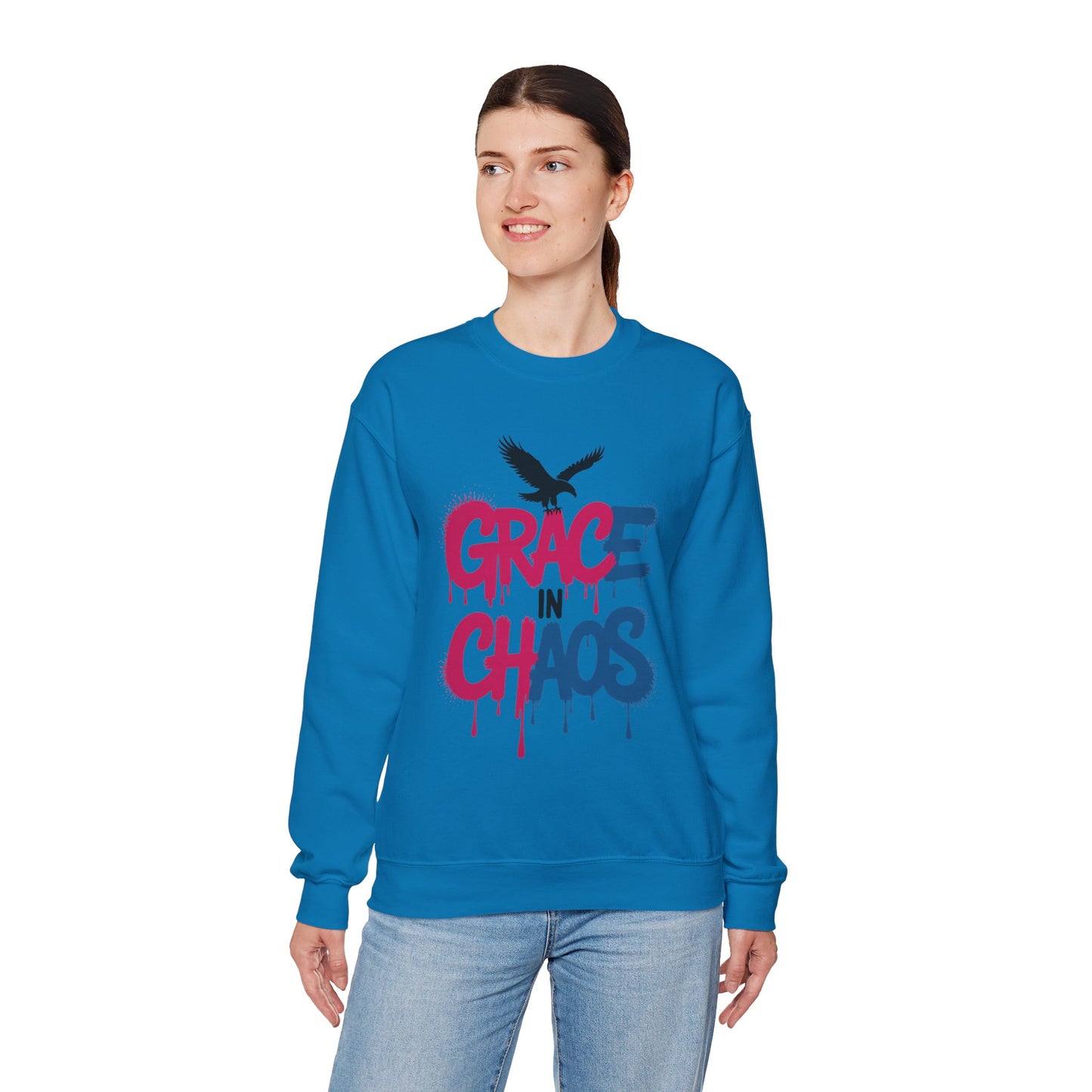 Women's Sweatshirt Grace in Chaos, Graffiti Dripping Street Art Pullover, Bold Urban Graphic