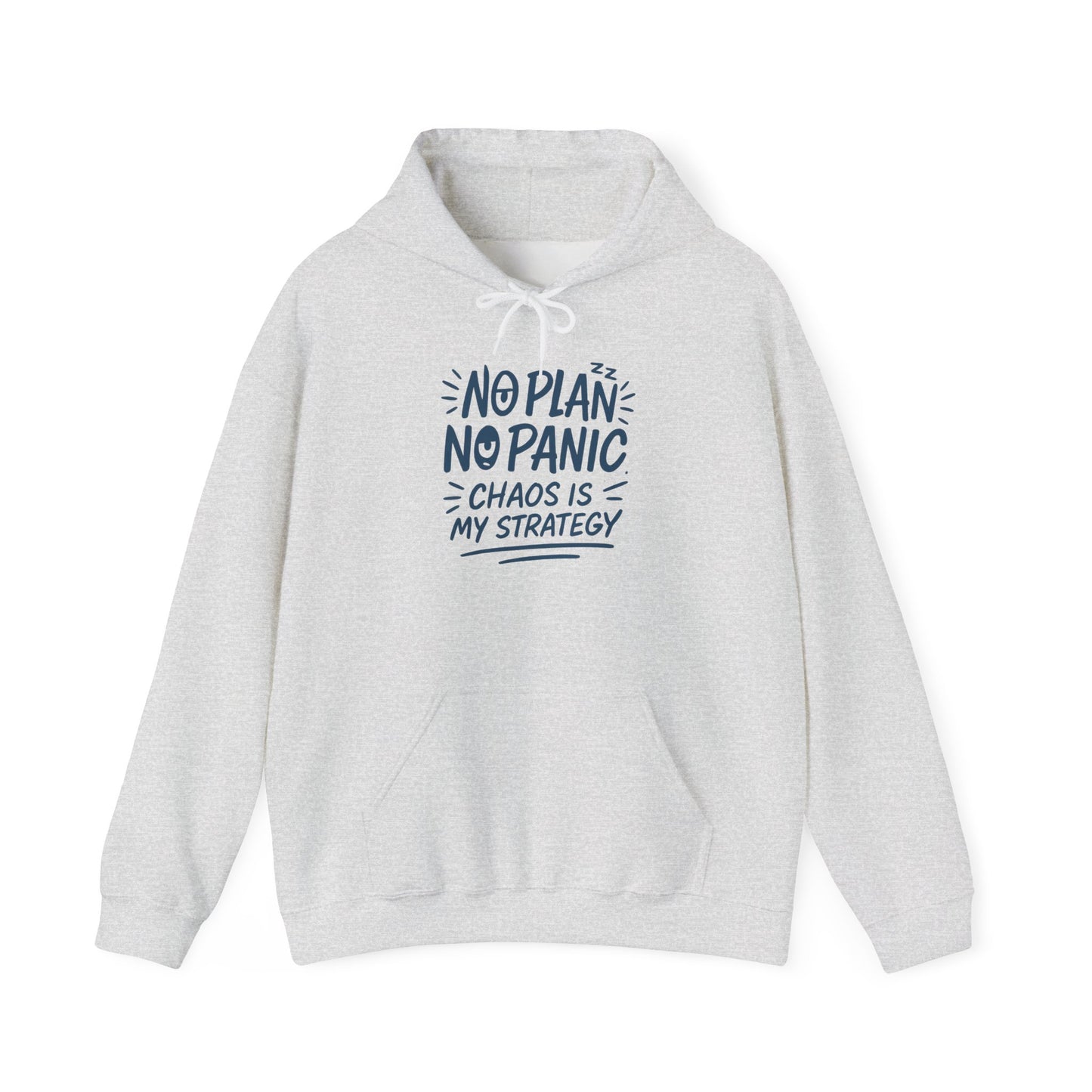 Funny Chaos Strategy Mens Hoodie, No Plan No Panic Quote Hoodie, Cozy Relaxed Fit Pullover, Humorous Gift for Him, Unisex Pullover