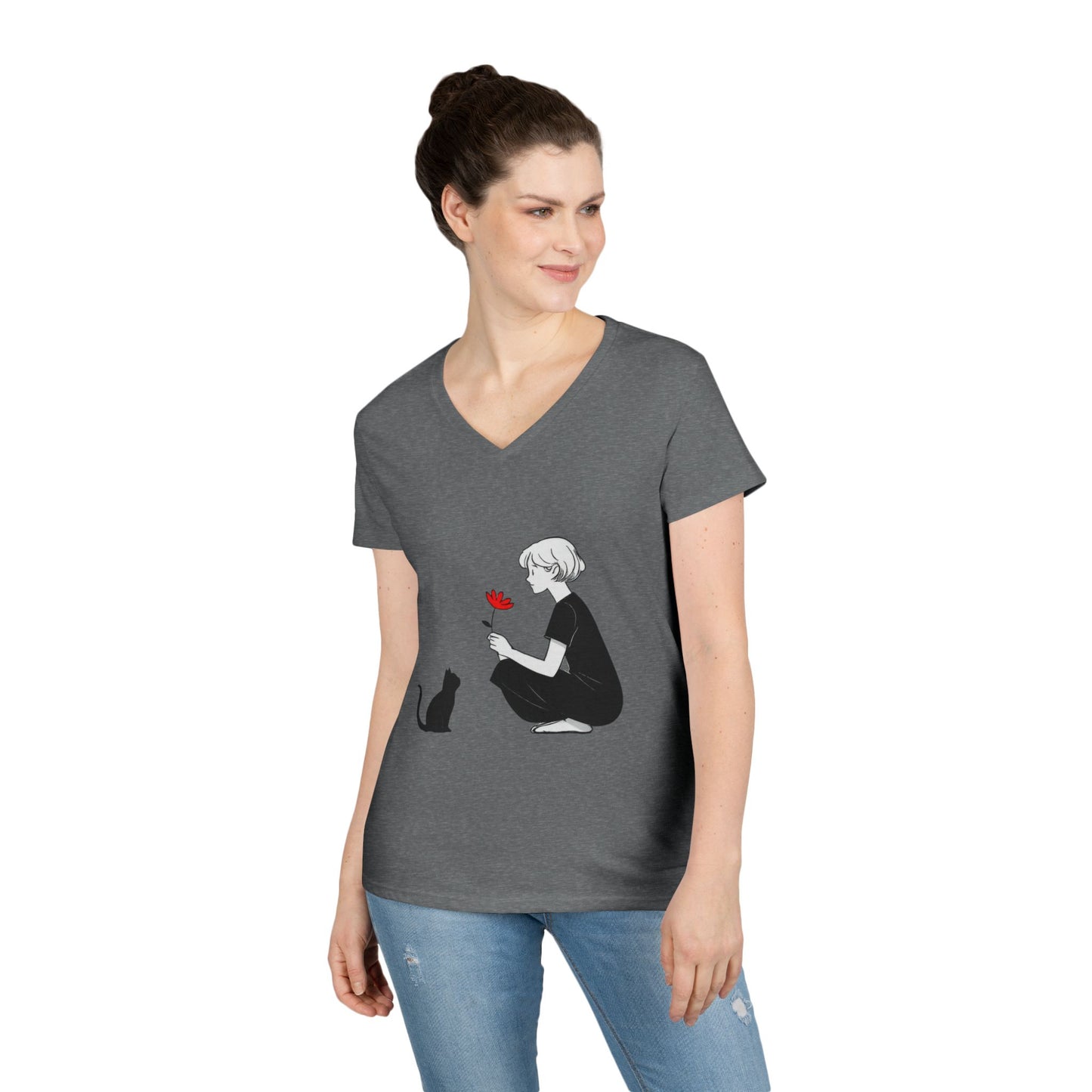 Cat Lover's V-Neck T-Shirt - Cute Graphic Tee for Pet Owners, Gifts for Cat Lovers, Animal Lover Apparel, Valentine's Day, Cat Love