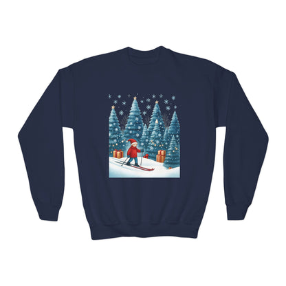 Kids Christmas Skiing Sweatshirt, Cute Holiday Winter Pullover, Youth Crewneck Sweatshirt