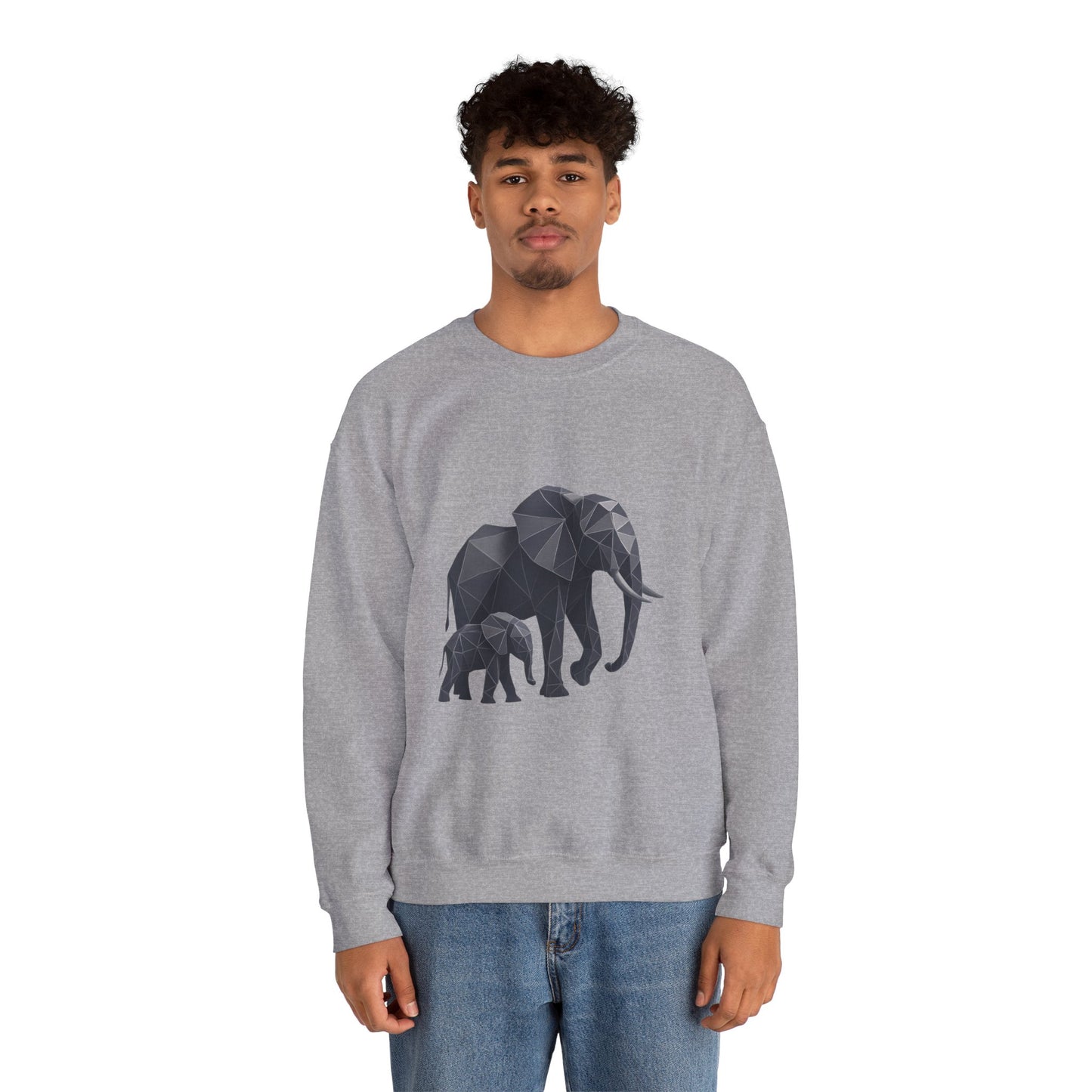 Geometric Elephant Sweatshirt, Cozy Unisex Crewneck, Animal Lover Gift, Nature Inspired Apparel, Eco-Friendly Fashion, Gift for Her