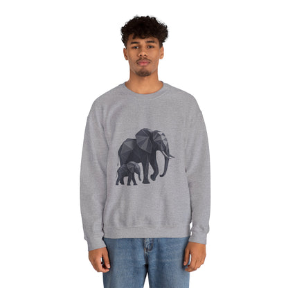 Geometric Elephant Sweatshirt, Cozy Unisex Crewneck, Animal Lover Gift, Nature Inspired Apparel, Eco-Friendly Fashion, Gift for Her