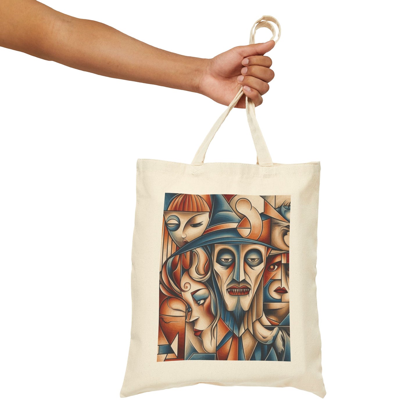 Artistic Tote Bag, Haunting Cubist Faces, Gothic Witchcore Abstract Wall Art, Dark Surreal Vampire Painting, Moody Expressionist Print