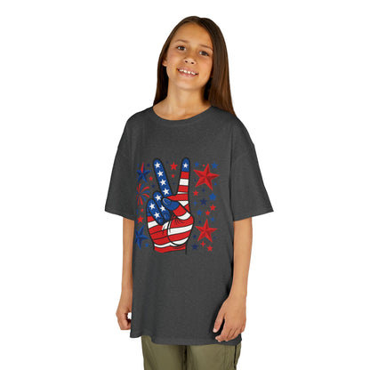 Kids Peace Sign Tee, Patriotic Children's T-Shirt, Americana Style Tee, July 4th Outfit, Independence Day Gift, Star-Spangled Shirt
