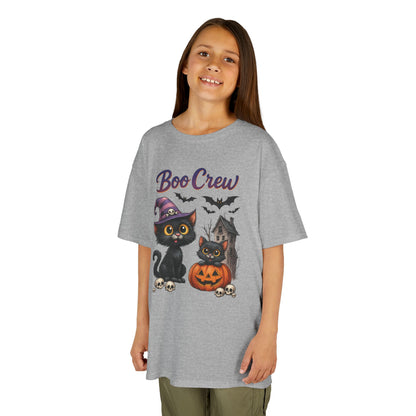 Boo Crew Kids Halloween T-Shirt, Cute Black Cats Pumpkin Design, Fun Spooky Shirt for Girls Boys