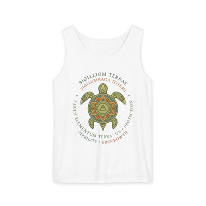 Earth Totem Turtle Womens Tank, Sigillum Terrae Symbol, Elemental Growth Tee, Nature-Inspired Tank Top with Protective Symbol, , Beachwear