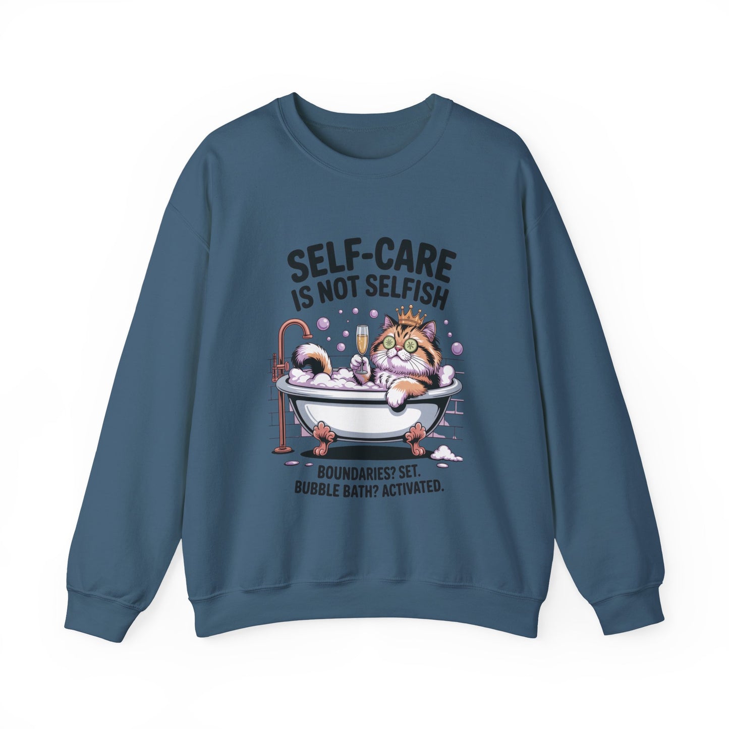 Womens Crewneck Sweatshirt, Self-Care Cat Shirt, Funny Cat Tee, Relaxing Kitty Graphic, Self Care Is Not Selfish Womens Sweatshirt