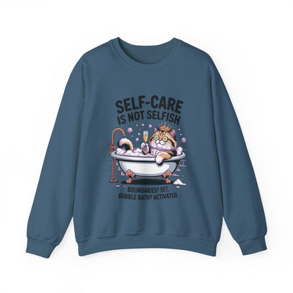 Womens Crewneck Sweatshirt, Self-Care Cat Shirt, Funny Cat Tee, Relaxing Kitty Graphic, Self Care Is Not Selfish Womens Sweatshirt