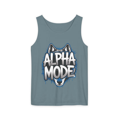 Mens Garment-Dyed Tank Top, Alpha Mode Wolf Graphic Mens Tank Top Gym Wear