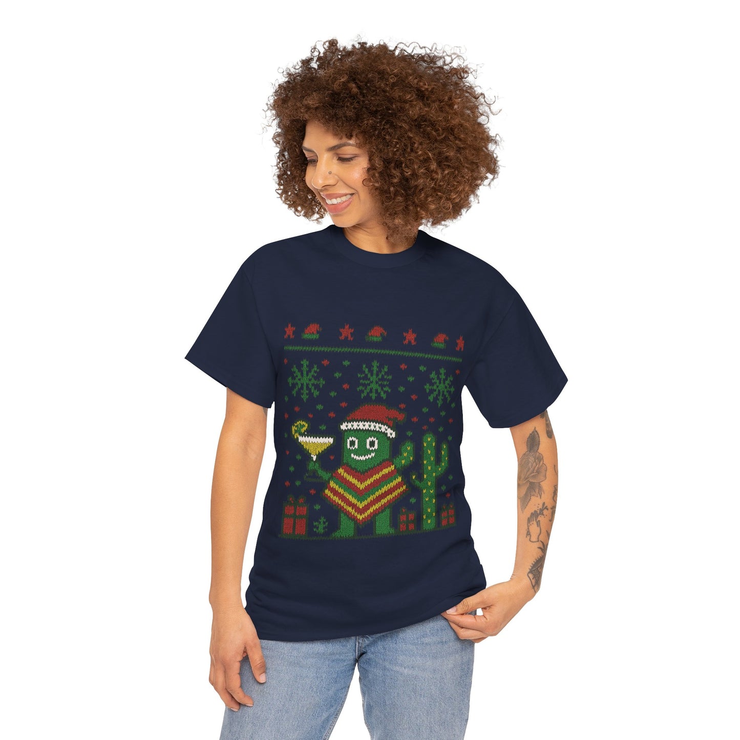 Festive Cactus Christmas Shirt, Funny Holiday Santa Hat Tee for Women, Women's Funny Xmas Shirt