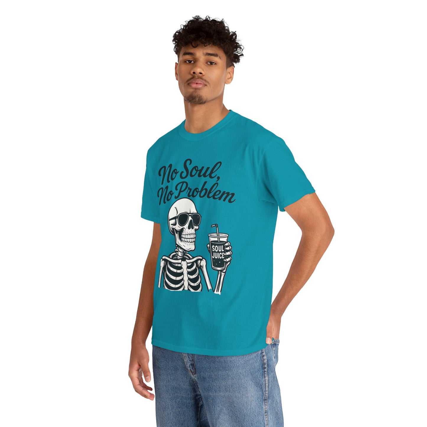 No Soul No Problem Skeleton T-Shirt for Men, Funny Gothic Skull Tee, Cool Spooky Halloween Shirt, Dark Humor Skeleton Graphic Top