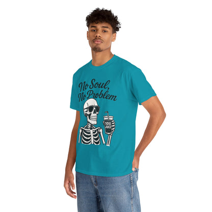 No Soul No Problem Skeleton T-Shirt for Men, Funny Gothic Skull Tee, Cool Spooky Halloween Shirt, Dark Humor Skeleton Graphic Top