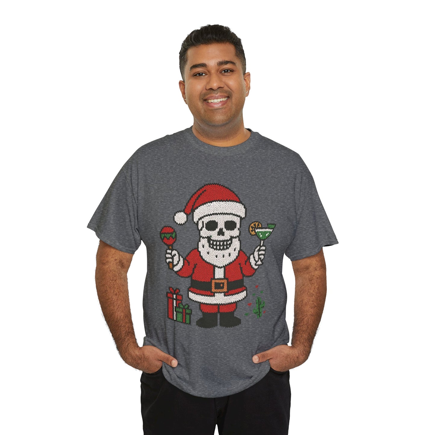 Funny Santa Skull Christmas Men's Shirt, Holiday Margarita Tee for Men