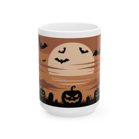 Halloween Pumpkin Night Mug, Spooky Forest - Bats Coffee Cup, Gothic Fall Gift for Her - Him, Ceramic Mug, (11oz, 15oz)