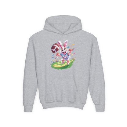 Touchdown Bunny Hoodie for Kids - Fun Easter Football Design - Youth Heavy Blend Sweatshirt - Spring Gift for Sporty Bunny Fans