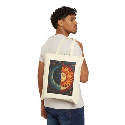 Sun and Moon Cotton Canvas Tote Bag, Eco-Friendly Tote, Boho Chic Bag, Nature Lover Gift, Astrology Tote, Reusable Grocery Bag