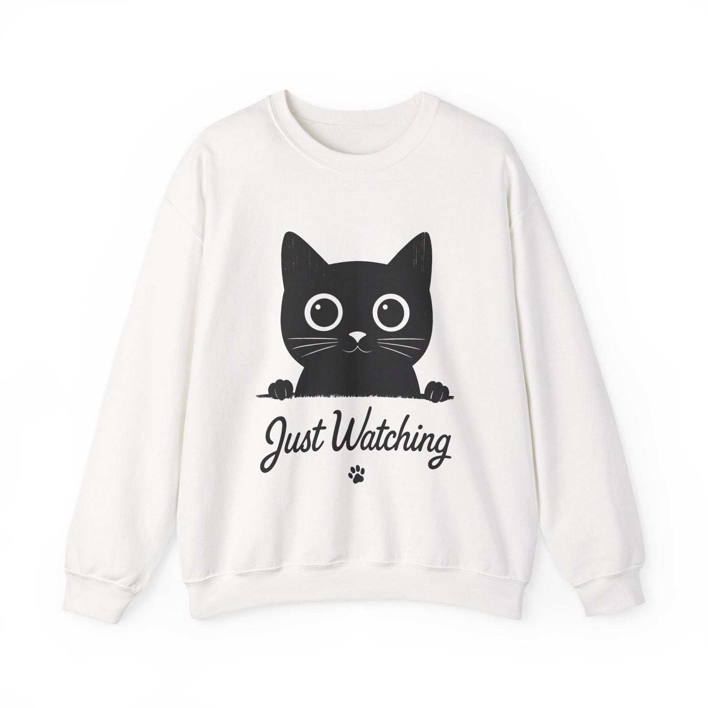 Funny Black Cat Womens Crewneck Sweatshirt - Just Watching Minimalist Kitty Pullover - Cozy Cat Lover Gift, Pet Owner Apparel