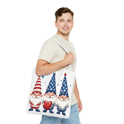 Patriotic Gnome Tote Bag, Stars and Stripes Reusable Grocery Bag, Cute Gnome Summer Bag, Holiday Gift Tote, Eco-Friendly Shopping Bag