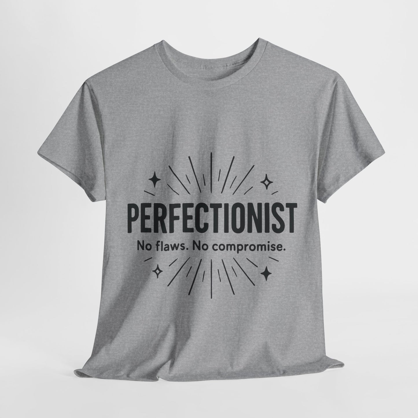 Mens Perfectionist T-Shirt, No Flaws No Compromise, Minimal Bold Graphic Tee, Gift for OCD, Clean Freak, or Detail-Oriented Men