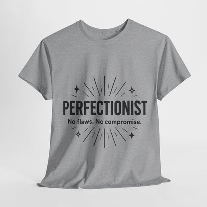 Mens Perfectionist T-Shirt, No Flaws No Compromise, Minimal Bold Graphic Tee, Gift for OCD, Clean Freak, or Detail-Oriented Men