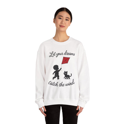 Dream Big Womens Crewneck Sweatshirt, Inspirational Gift, Cozy Lounge Wear, Cat Lover's Apparel, Kid's Motivation Sweatshirt