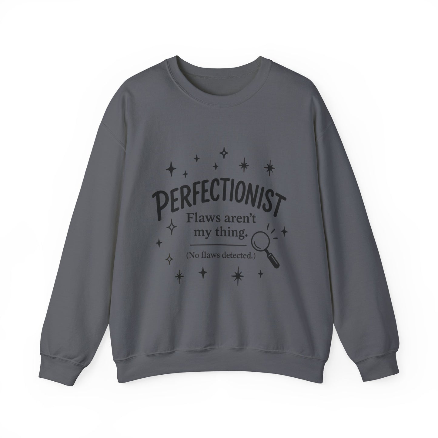 Womens Perfectionist Sweatshirt, Funny Clean Design with Stars, No Flaws Detected Quote Pullover, Minimalist Cozy Gift for Her