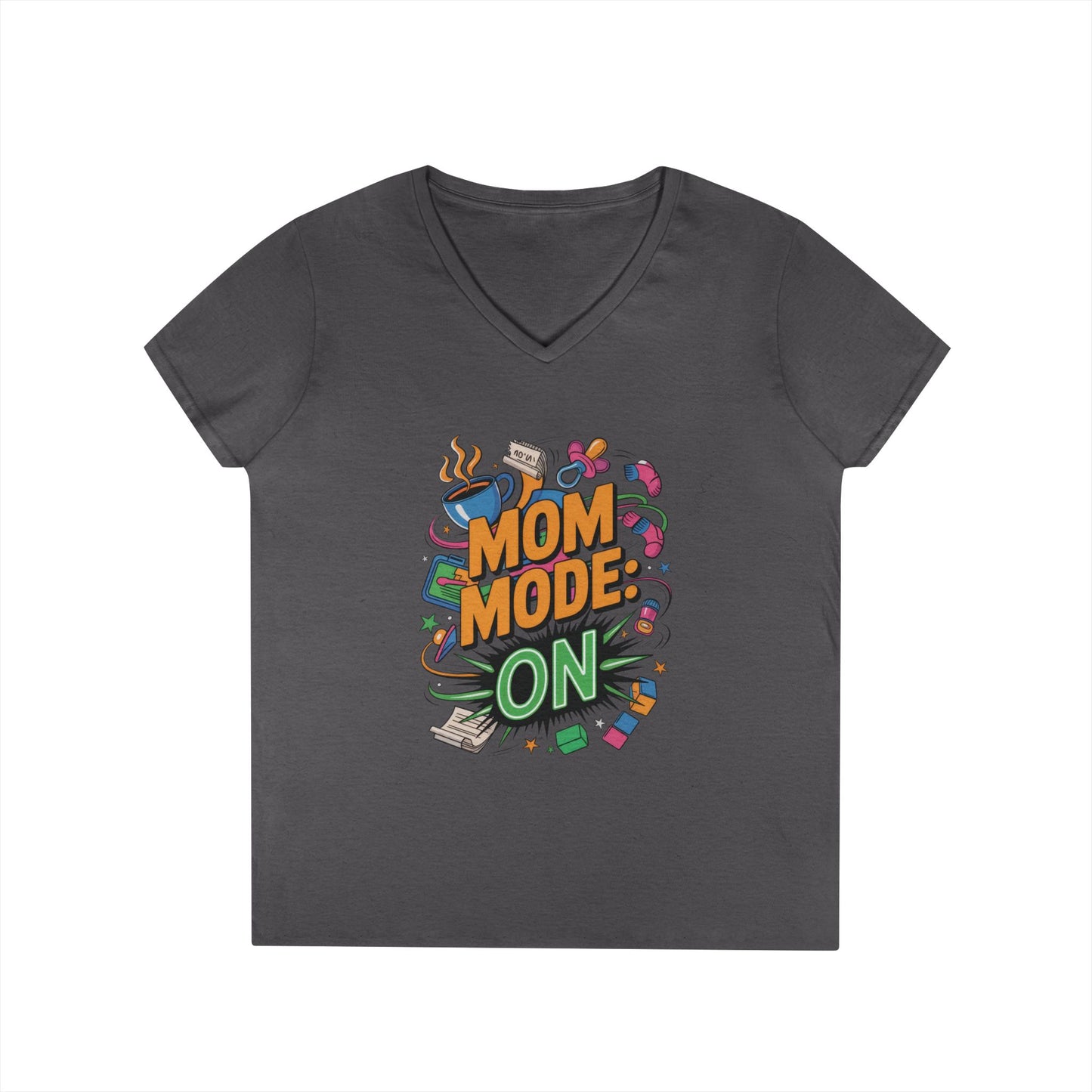 Mom Mode On Ladies V-Neck T-Shirt, Gift for Mom, Mother's Day Gift, Mother's Day Humor T-Shirt, Cute Mama Life Graphic Tee