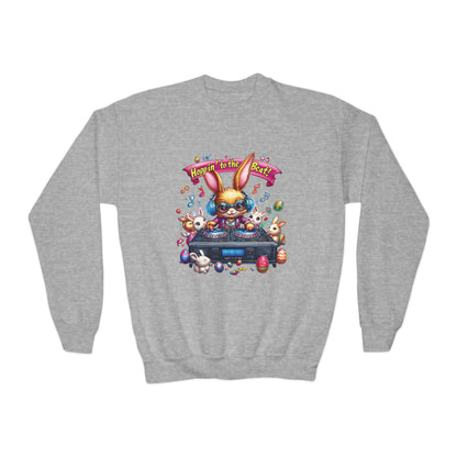 DJ Bunny Easter Kids Sweatshirt - Fun Music Bunny Crewneck for Spring, Hoppin' to the Beat Design, Cute Gift for Easter & Parties