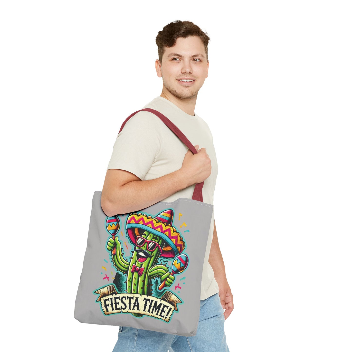 Fiesta Time Cactus Tote Bag, Funny Mexican Party Gift, Sombrero Maracas Print, Cinco de Mayo Bag, Summer Festival Tote, Beach Bag, Shopping